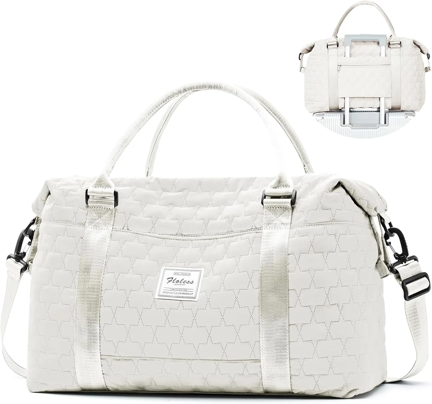 Weekender Duffel Bags for Women Men, Travel Totes Bag for Airplane, Cute Sports Gym Dance Bag Overnight Luggage Bag with Wet Pocket, Carry On Hospital Bag for Labor and Delivery (Large,Off White)