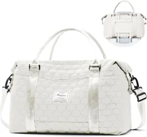 Weekender Duffel Bags for Women Men, Travel Totes Bag for Airplane, Cute Sports Gym Dance Bag Overnight Luggage Bag with Wet Pocket, Carry On Hospital Bag for Labor and Delivery (Large,Off White)