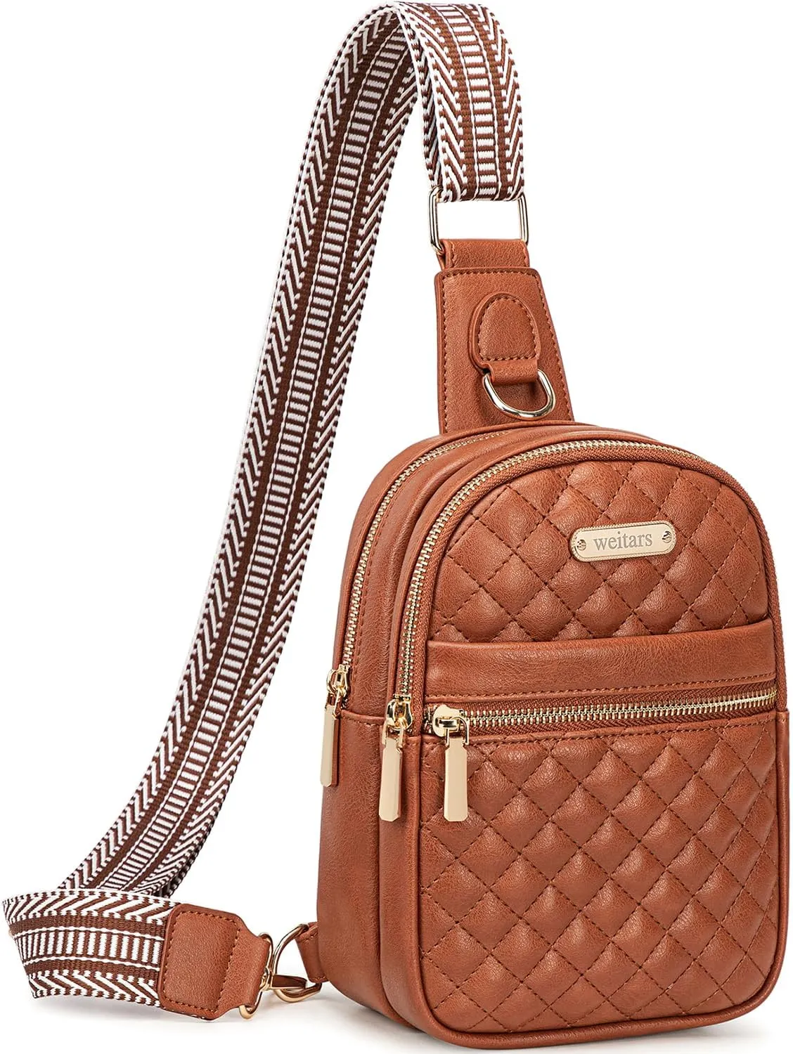 Weitars Small Sling Bag for Women Leather Crossbody Bags Fanny Packs for Women Belt Bag Fashion Waist Packs Chest Bag for Travel Sport (Brown)