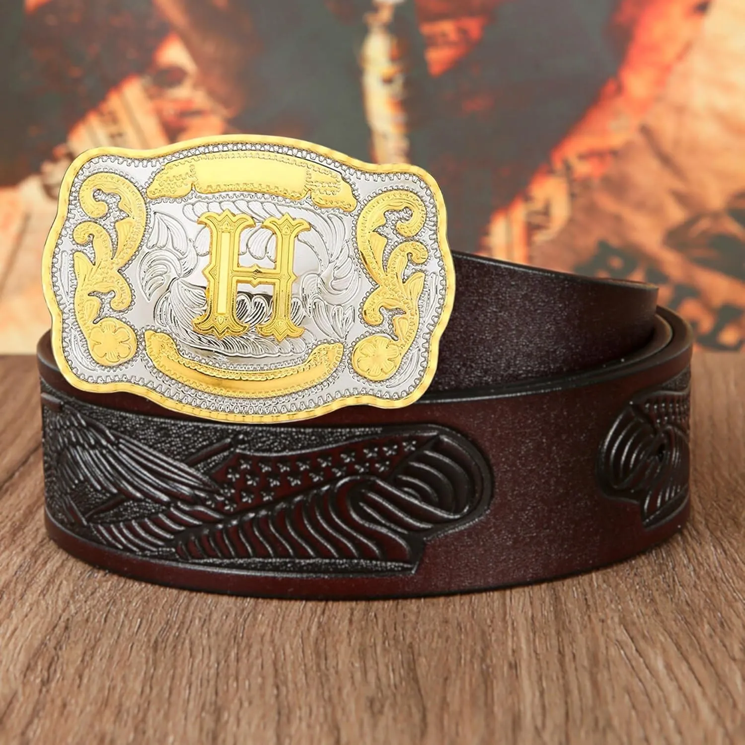 Western Belt Buckle Initial Letters ABCDMRJ to Z Cowboy Belt Buckle, Rodeo Buckles for Men & Women Fits Up to 2 Inch Belts