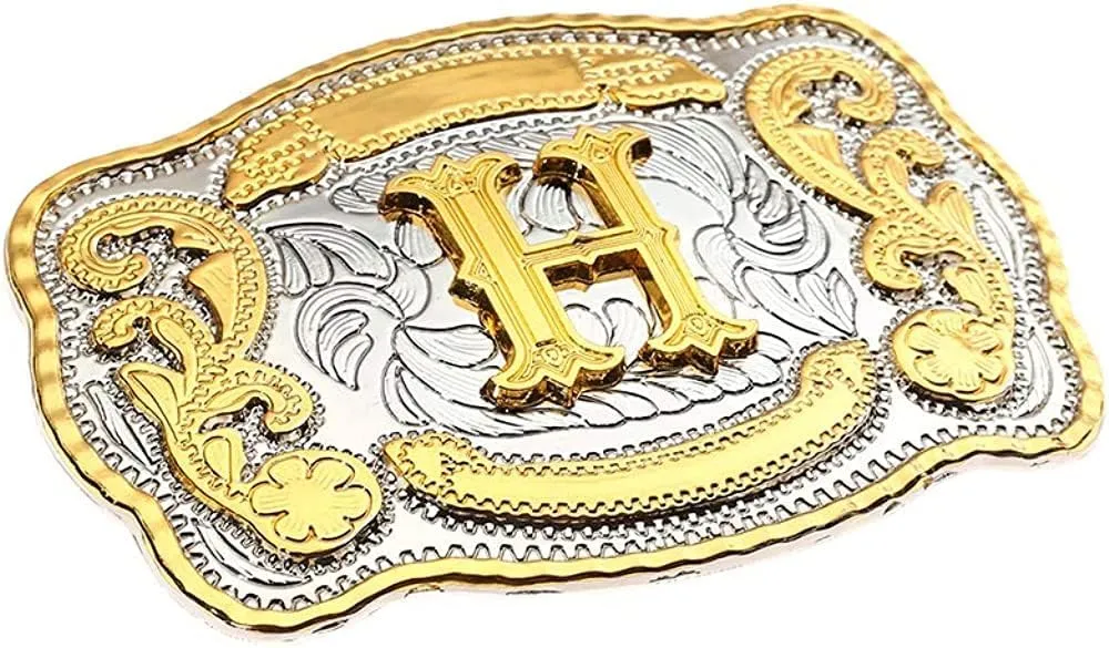 Western Belt Buckle Initial Letters ABCDMRJ to Z Cowboy Belt Buckle, Rodeo Buckles for Men & Women Fits Up to 2 Inch Belts