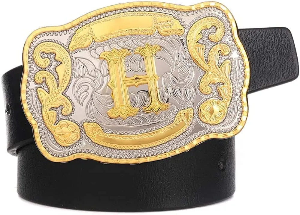 Western Belt Buckle Initial Letters ABCDMRJ to Z Cowboy Belt Buckle, Rodeo Buckles for Men & Women Fits Up to 2 Inch Belts