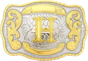 Western Belt Buckle Initial Letters ABCDMRJ to Z Cowboy Belt Buckle, Rodeo Buckles for Men & Women Fits Up to 2 Inch Belts