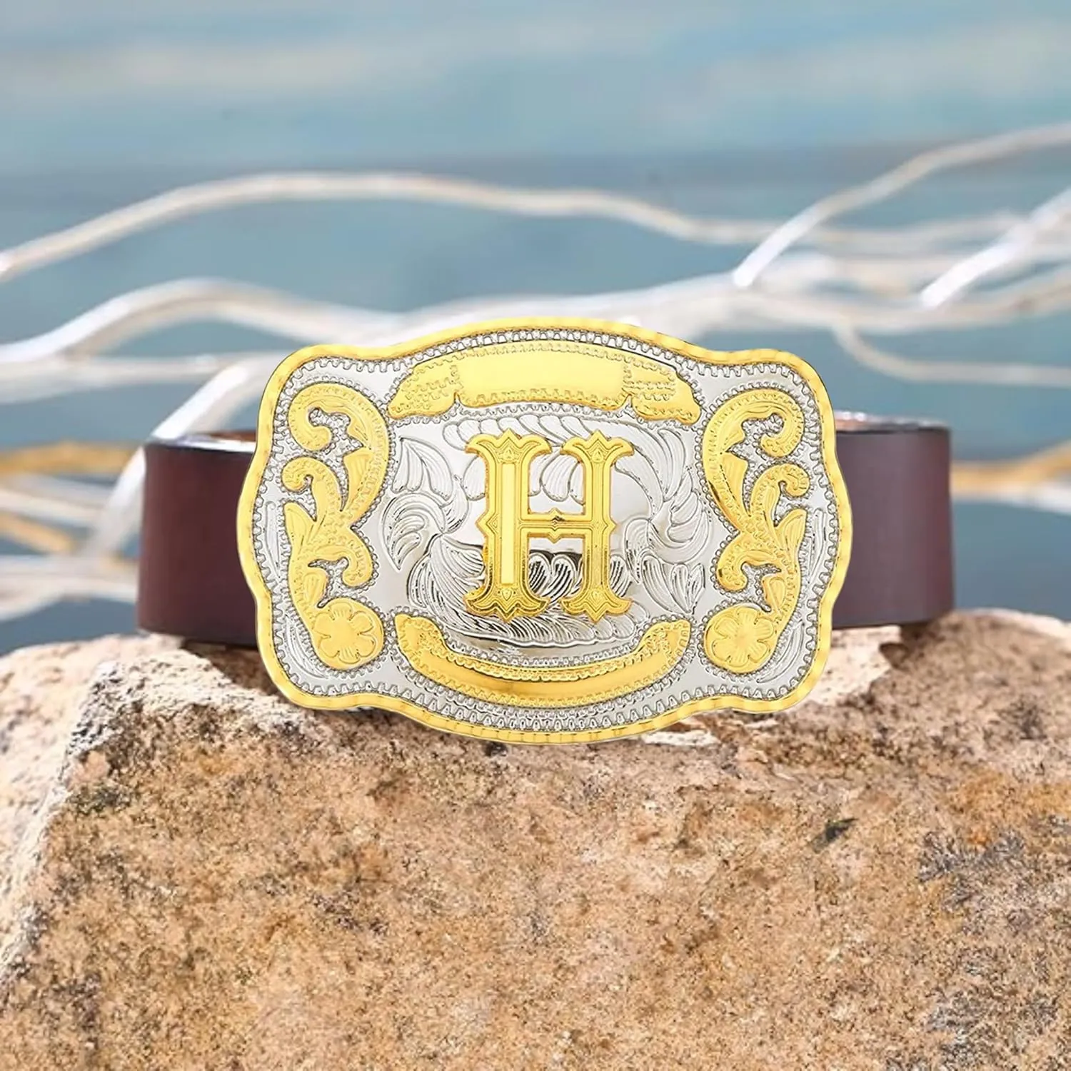 Western Belt Buckle Initial Letters ABCDMRJ to Z Cowboy Belt Buckle, Rodeo Buckles for Men & Women Fits Up to 2 Inch Belts