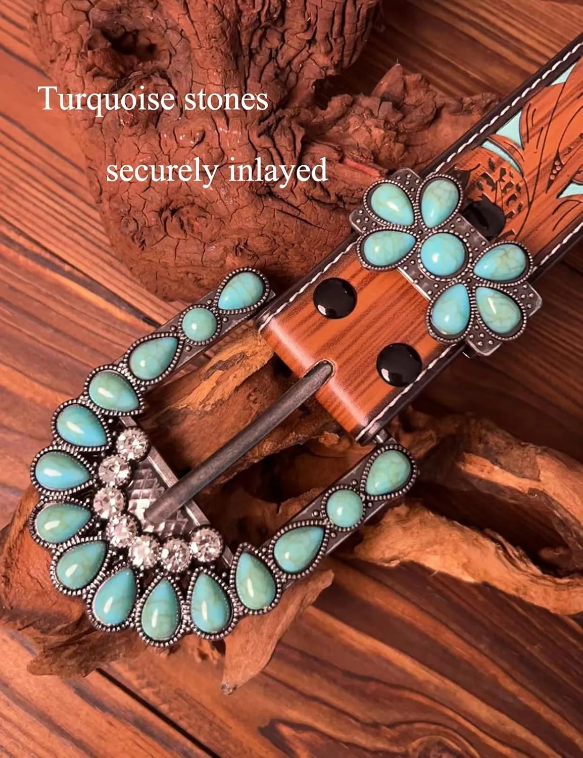 Western Belts for Women Cowgirl Cowboy Turquoise Floral Engraved Country Concert Belt for Jeans Dress Rodeo Outfit