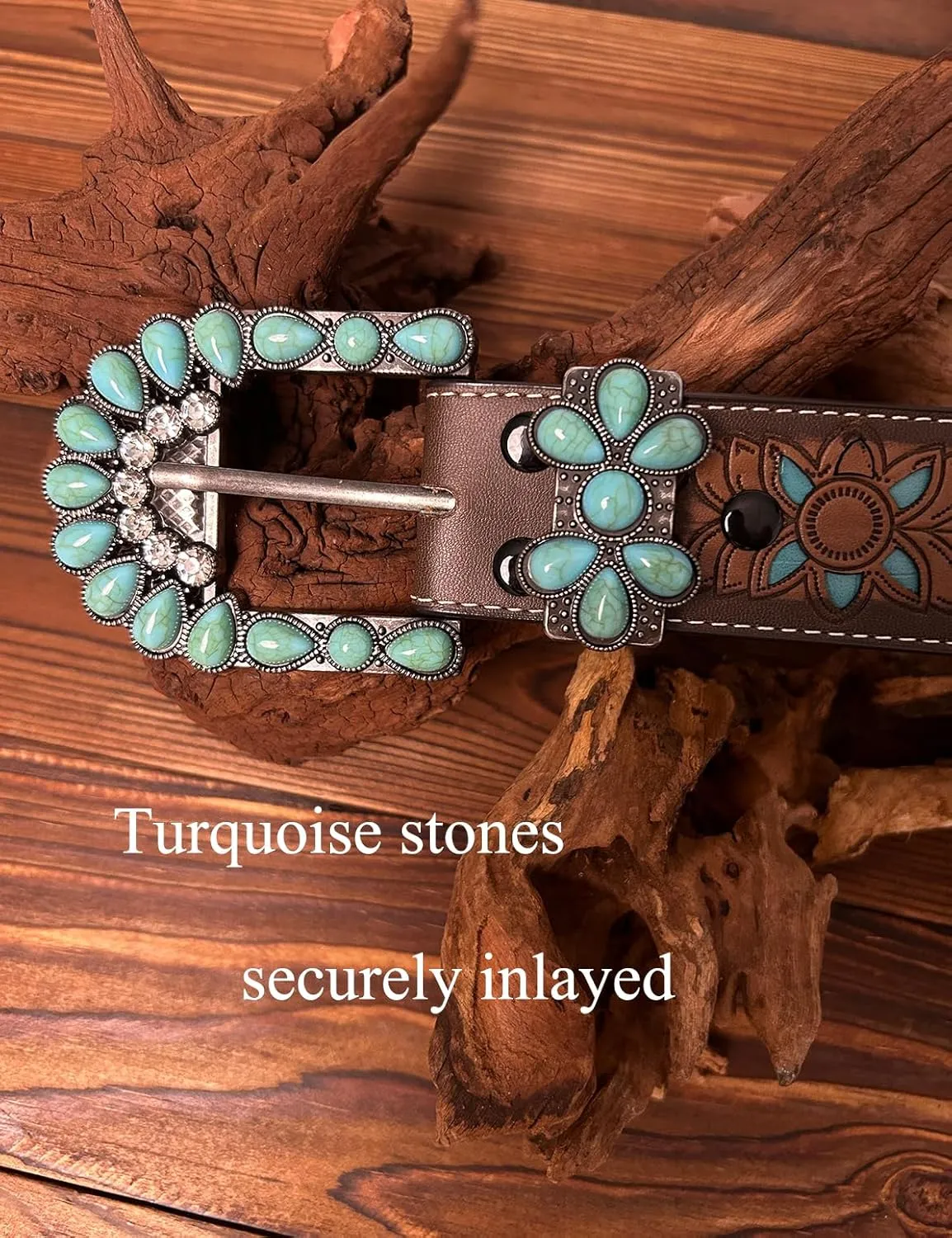 Western Belts for Women Cowgirl Cowboy Turquoise Floral Engraved Country Concert Belt for Jeans Dress Rodeo Outfit