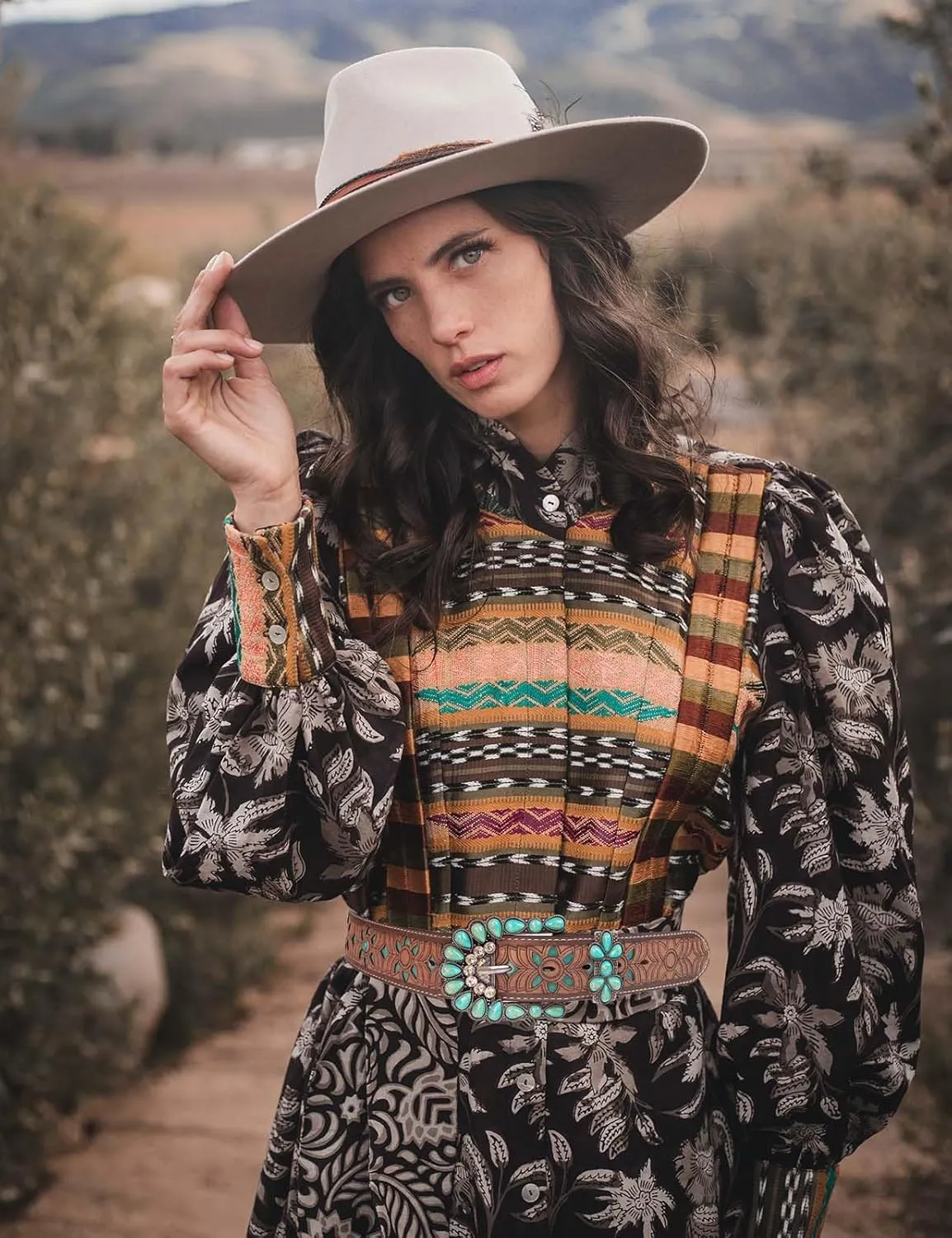 Western Belts for Women Cowgirl Cowboy Turquoise Floral Engraved Country Concert Belt for Jeans Dress Rodeo Outfit