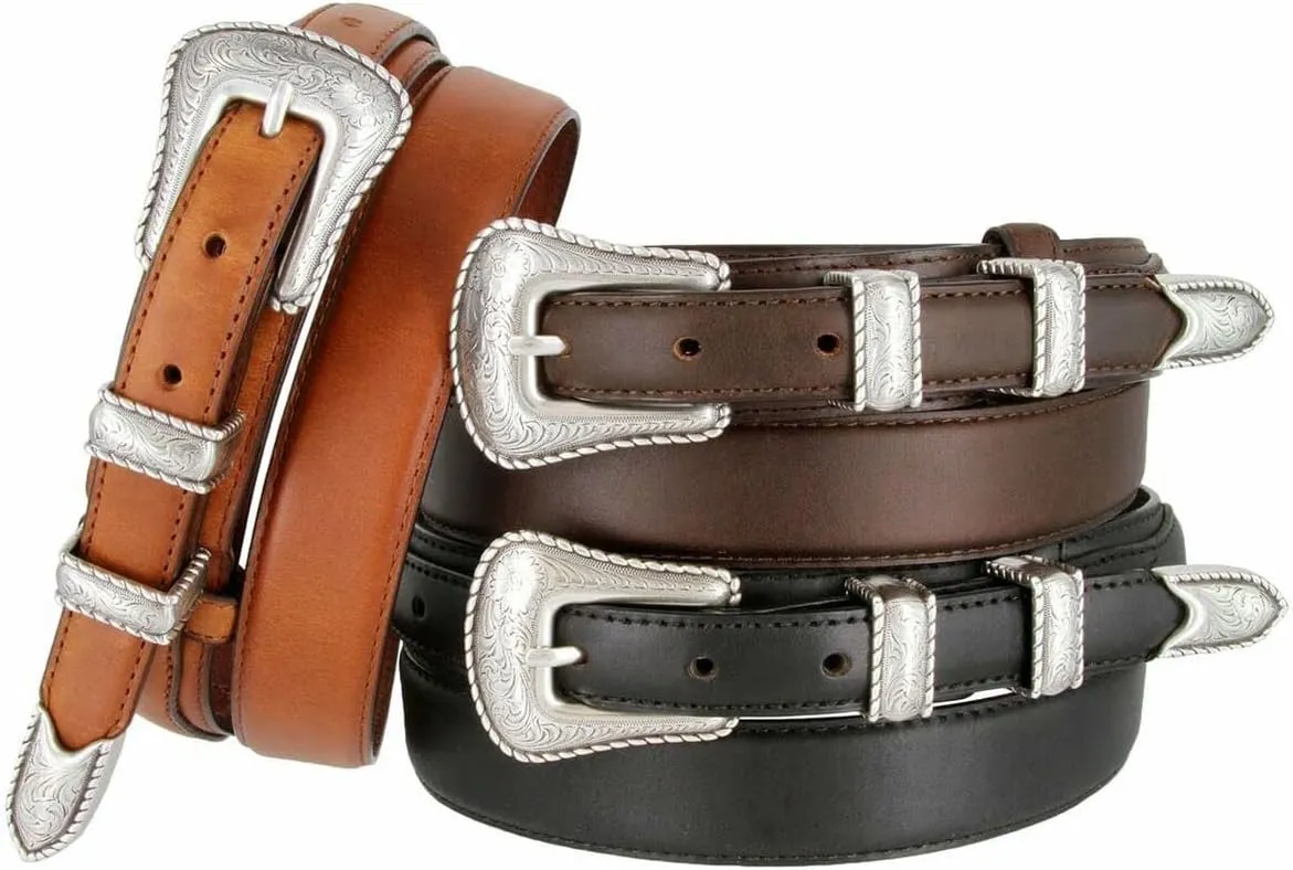 Western Buckle Belt Oil Tanned Genuine Leather Ranger Belt 1-3/8"(35mm) Taper to 3/4"(19mm) Wide-Multiple choices