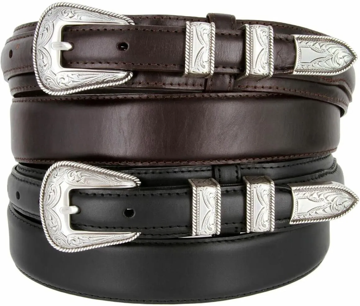 Western Buckle Belt Oil Tanned Genuine Leather Ranger Belt 1-3/8"(35mm) Taper to 3/4"(19mm) Wide-Multiple choices