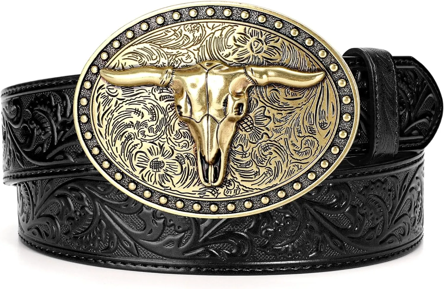 Western Leather Belt for Men Women Cowgirl Cowboy Western Longhorn Bull Buckle Belt for Jeans Christmas Gifts Belts