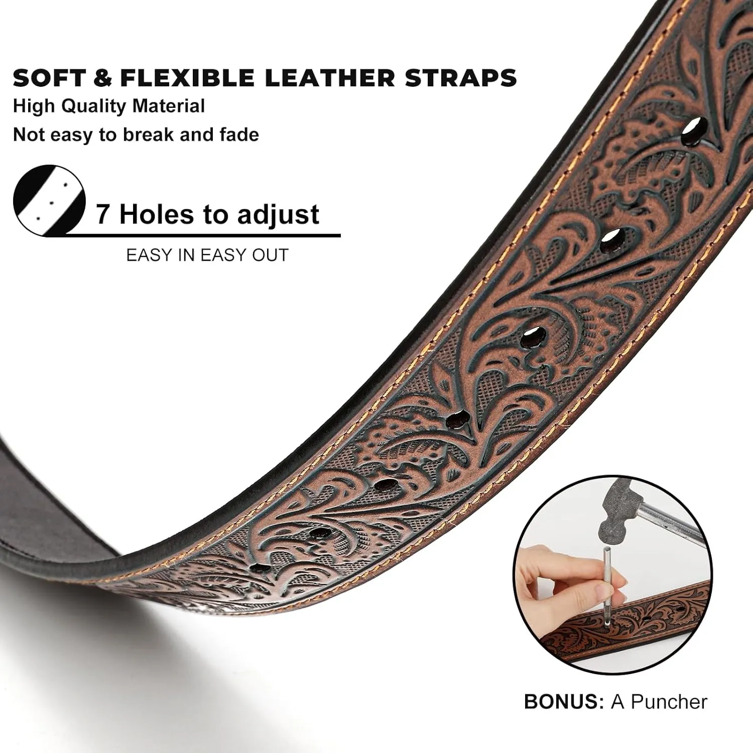 Western Leather Belt Strap for Men Women Cowboy Cowgirl Leather Mens Belts for Jeans Birthday Christmas Belt Gifts