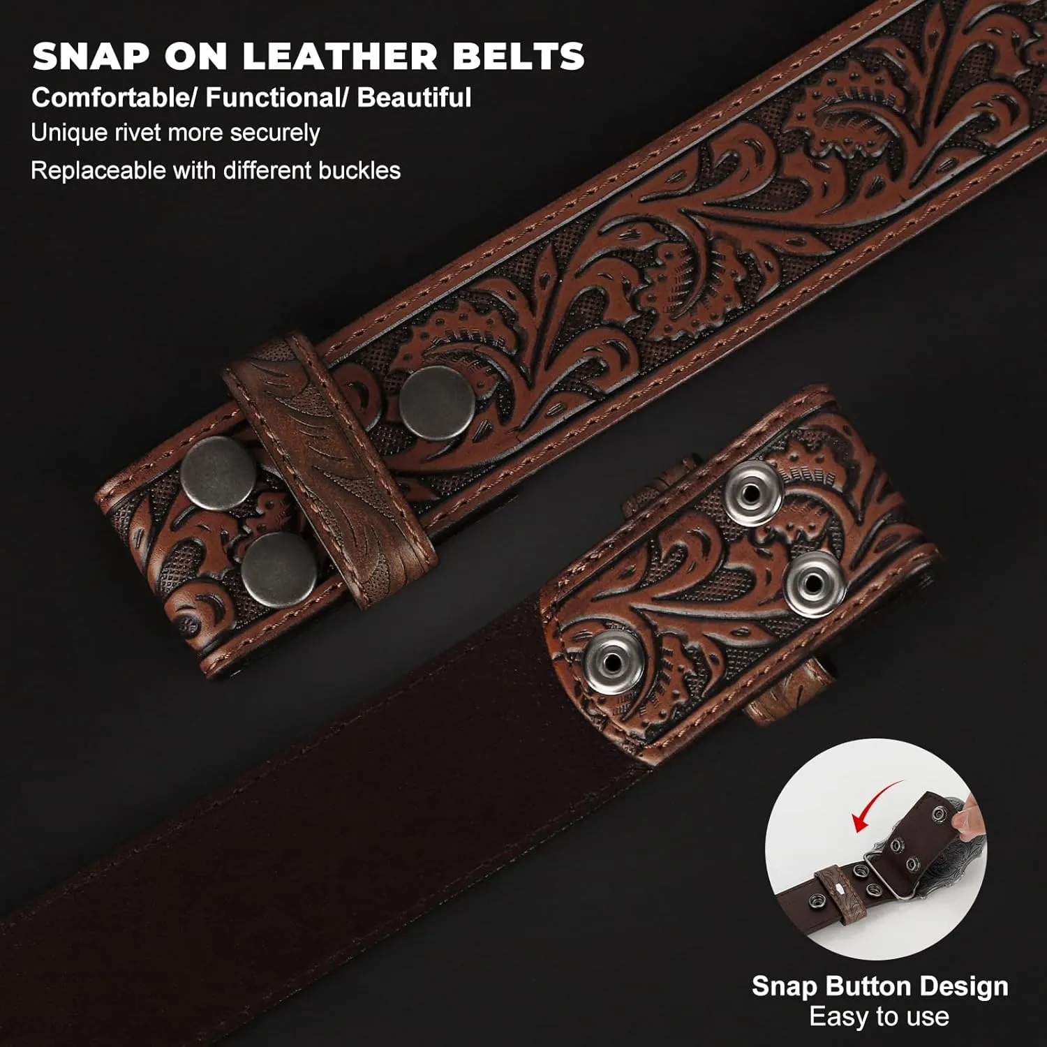 Western Leather Belt Strap for Men Women Cowboy Cowgirl Leather Mens Belts for Jeans Birthday Christmas Belt Gifts