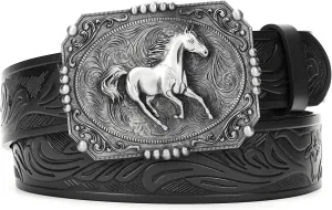 Western Leather Buckle Belt for Men Women Cowboy Cowgirl Country Leather Belts for Jeans Western Belts Men Christmas