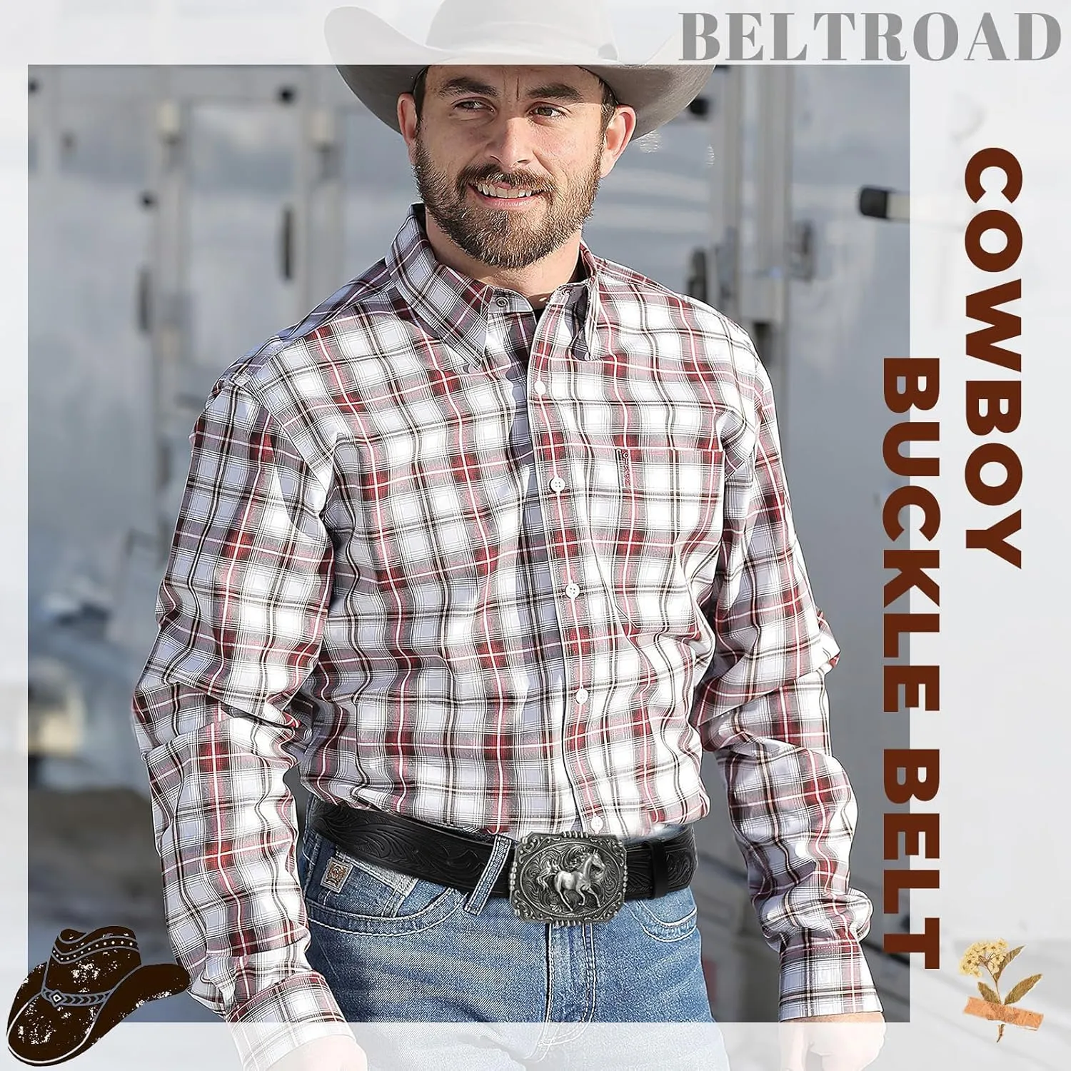 Western Leather Buckle Belt for Men Women Cowboy Cowgirl Country Leather Belts for Jeans Western Belts Men Christmas