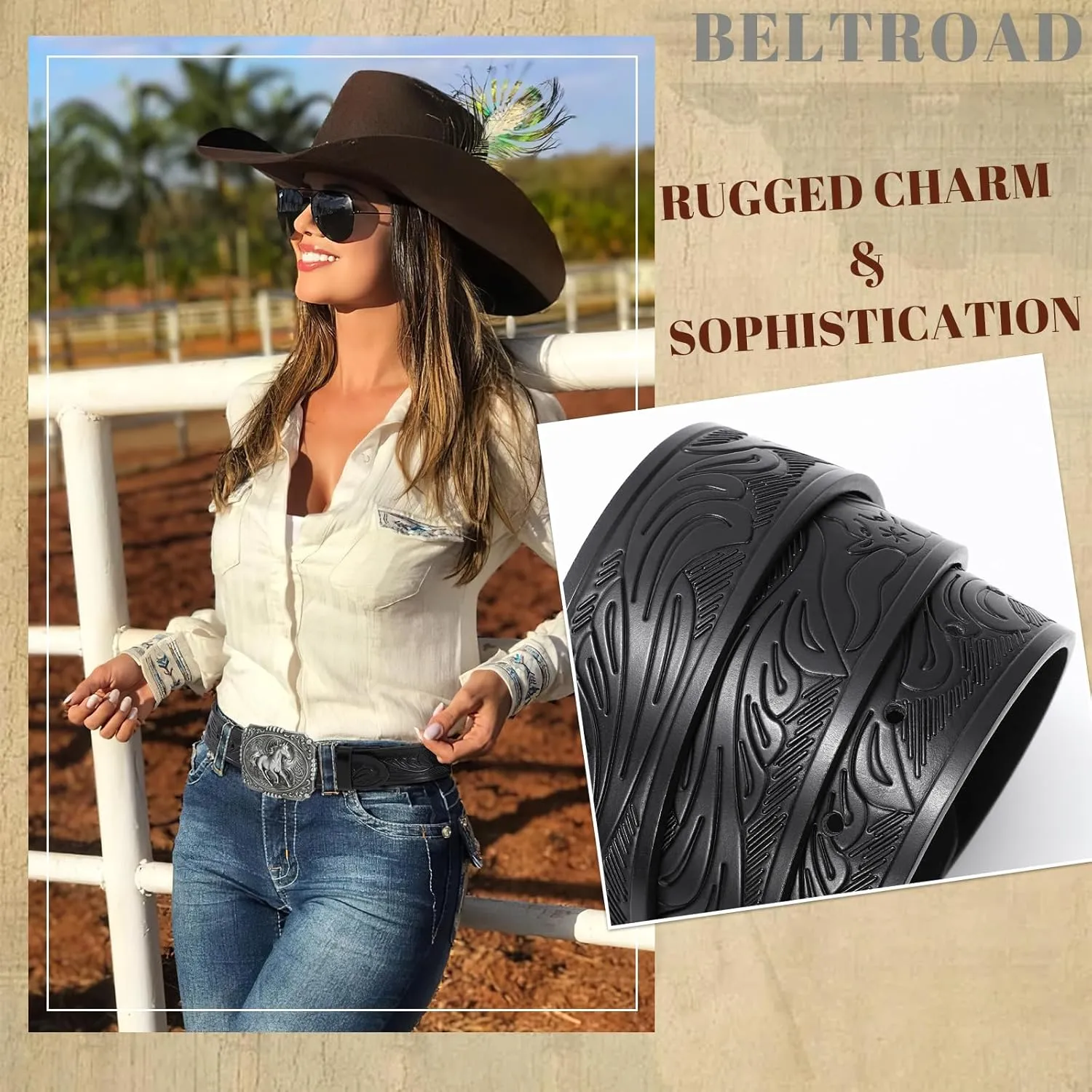 Western Leather Buckle Belt for Men Women Cowboy Cowgirl Country Leather Belts for Jeans Western Belts Men Christmas