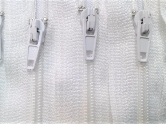 White #501 Generic Nylon Zippers 12-22 Inches #3 Coil Closed Bottom