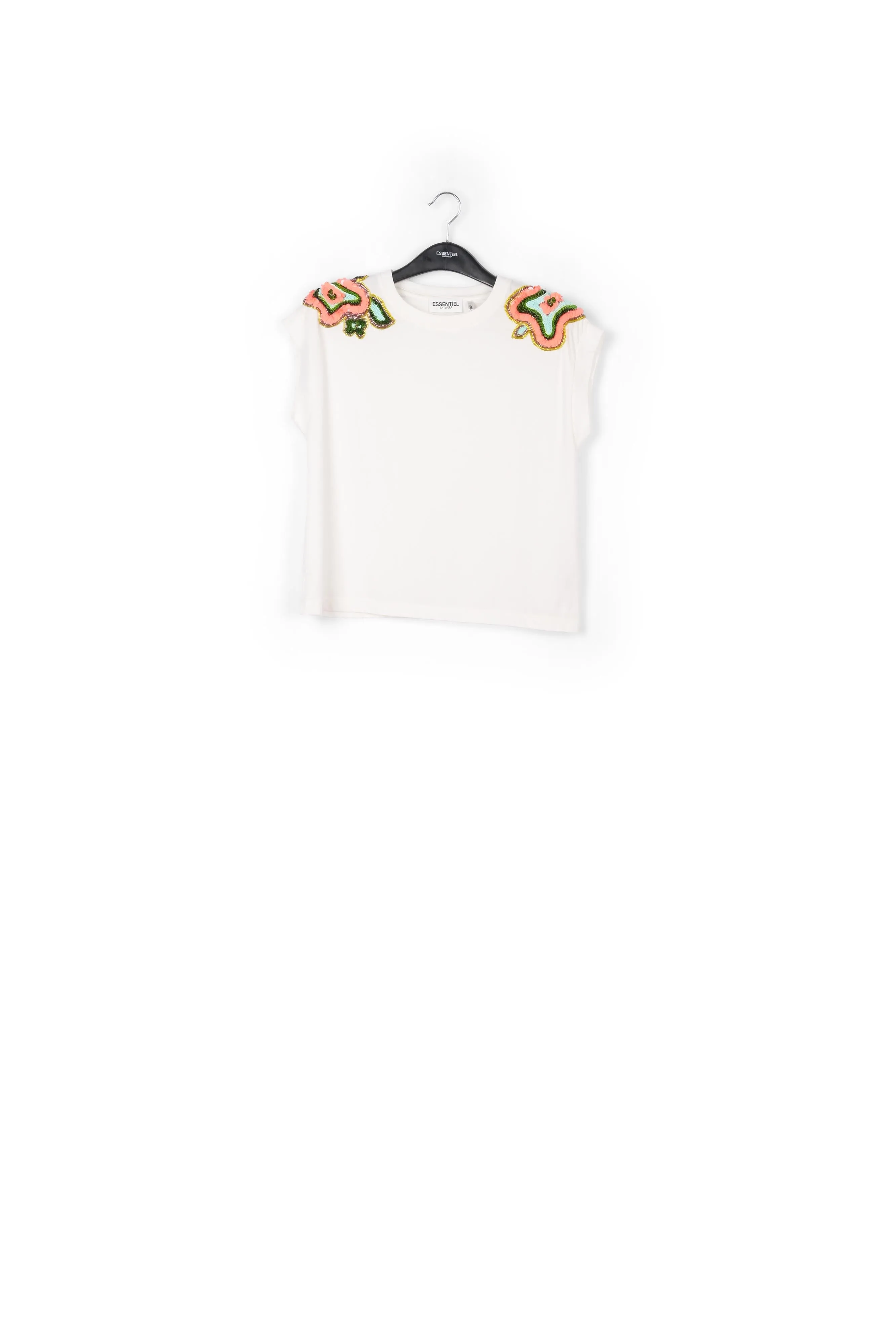 White T-shirt with embellished cap sleeves