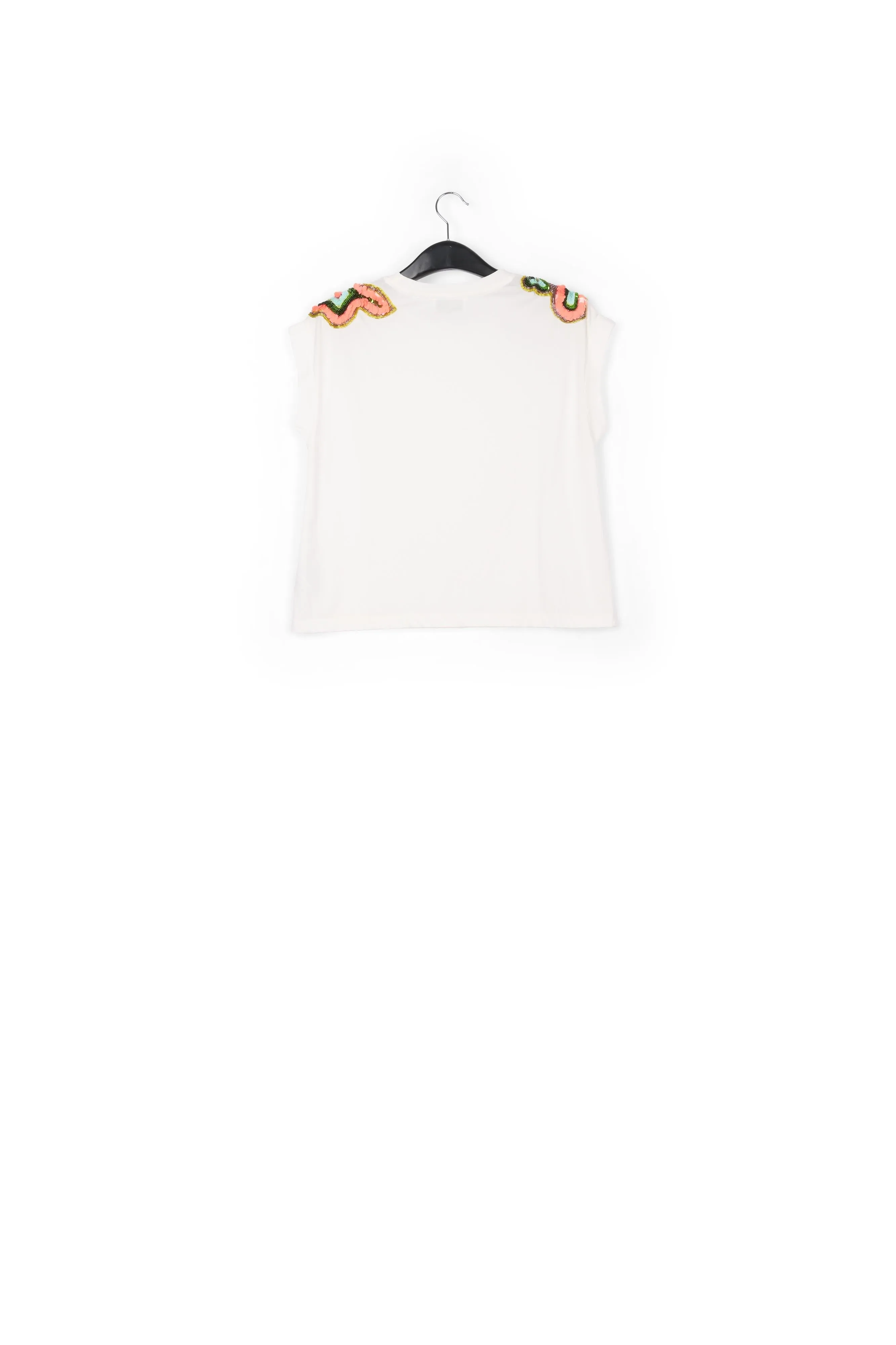White T-shirt with embellished cap sleeves
