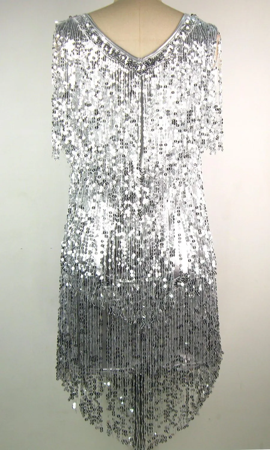 Whitewed V Neck 1920s Sequin Fringe Charleston Flapper Dance Dresses Costumes