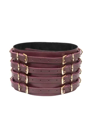 Wide waist belt with 4 adjustable straps. Burgundy