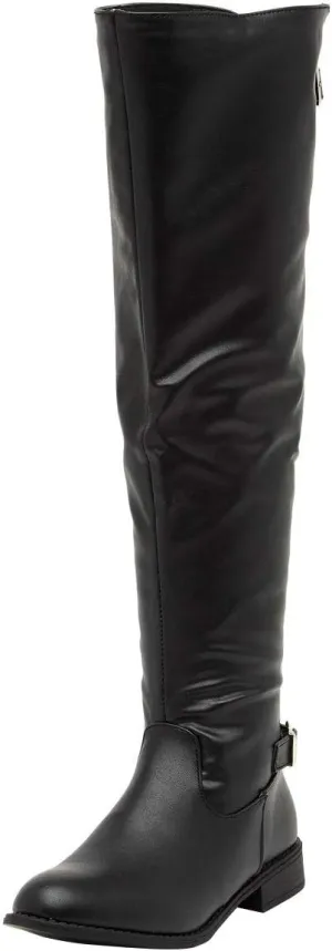 Wild Diva Womens Round Toe Elastic Back Panel Buckle Strap Over The Knee High OTK Riding Boots