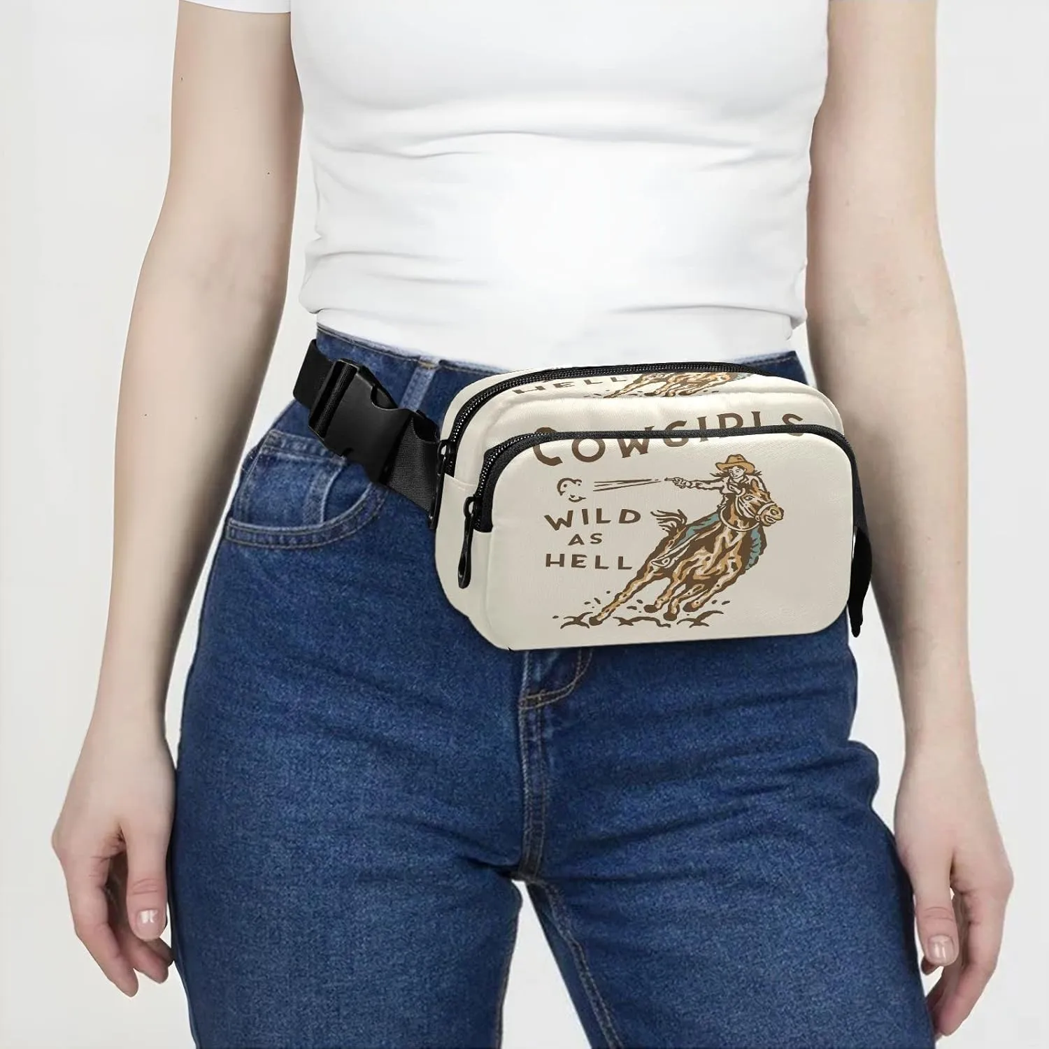 Wild West Rodeo Cowgirl Belt Bag for Women Men Fanny Pack Small Waist Pouch Crossbody Bags for Outdoor Hiking Running Travel
