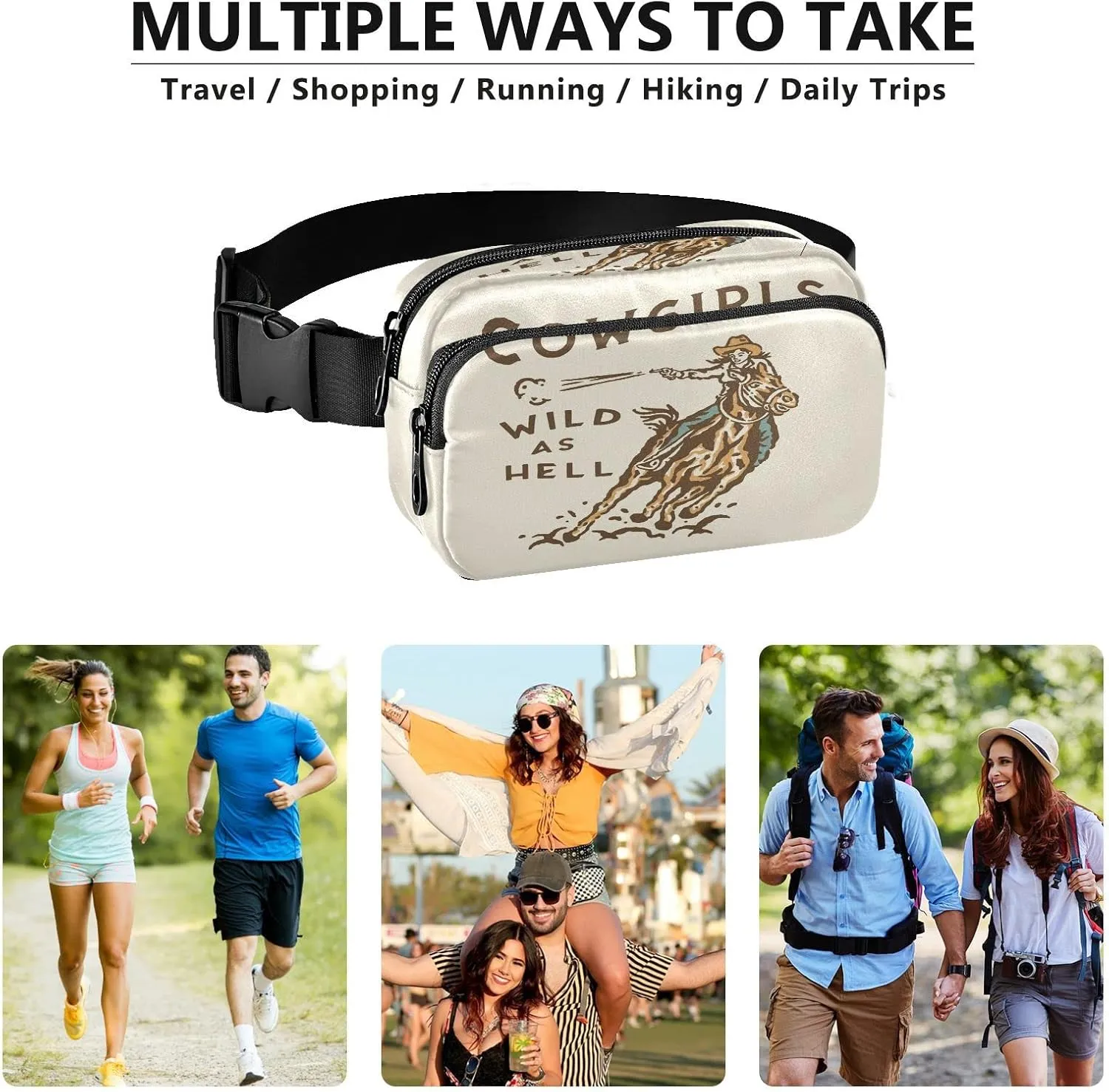 Wild West Rodeo Cowgirl Belt Bag for Women Men Fanny Pack Small Waist Pouch Crossbody Bags for Outdoor Hiking Running Travel
