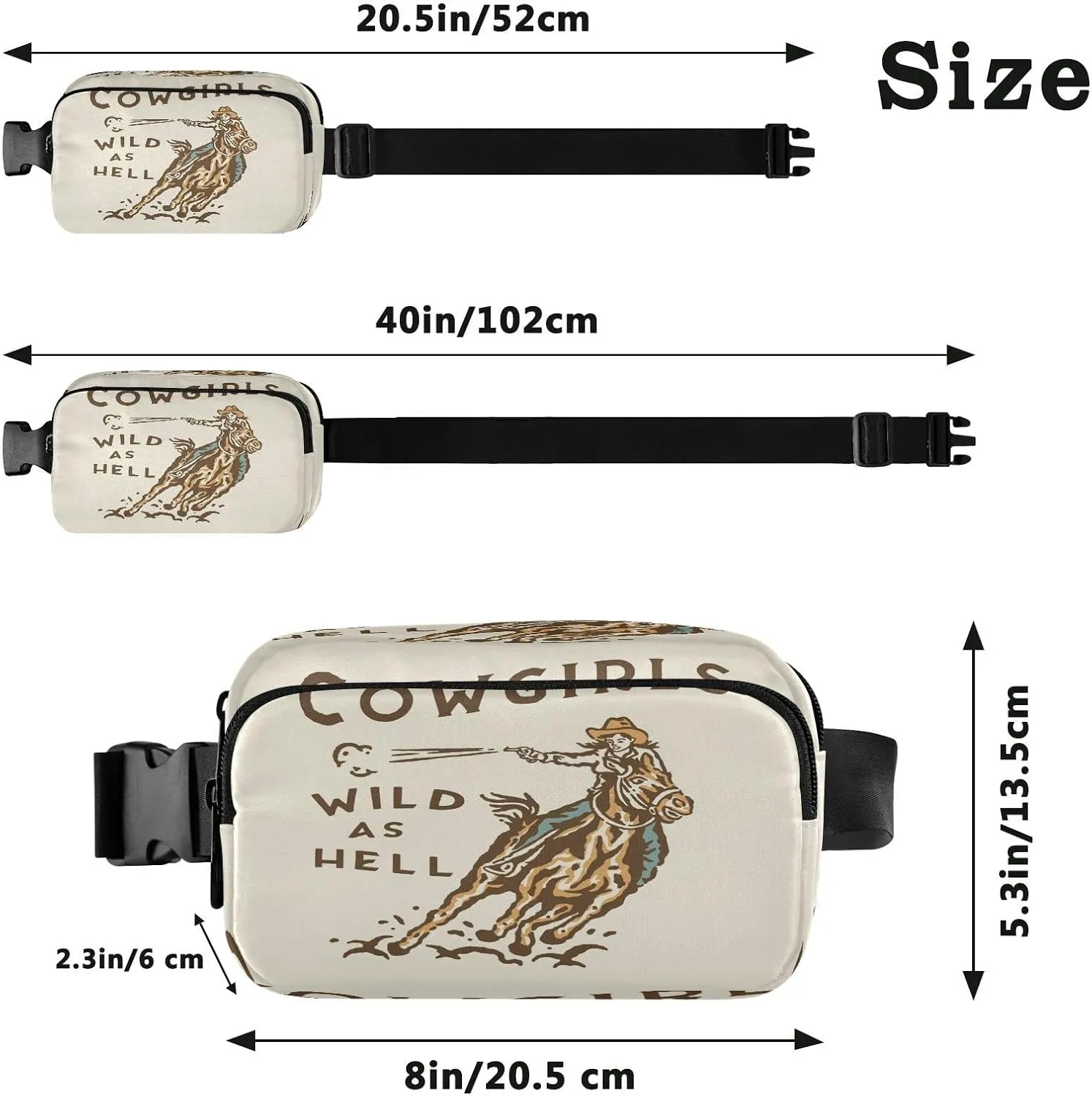 Wild West Rodeo Cowgirl Belt Bag for Women Men Fanny Pack Small Waist Pouch Crossbody Bags for Outdoor Hiking Running Travel