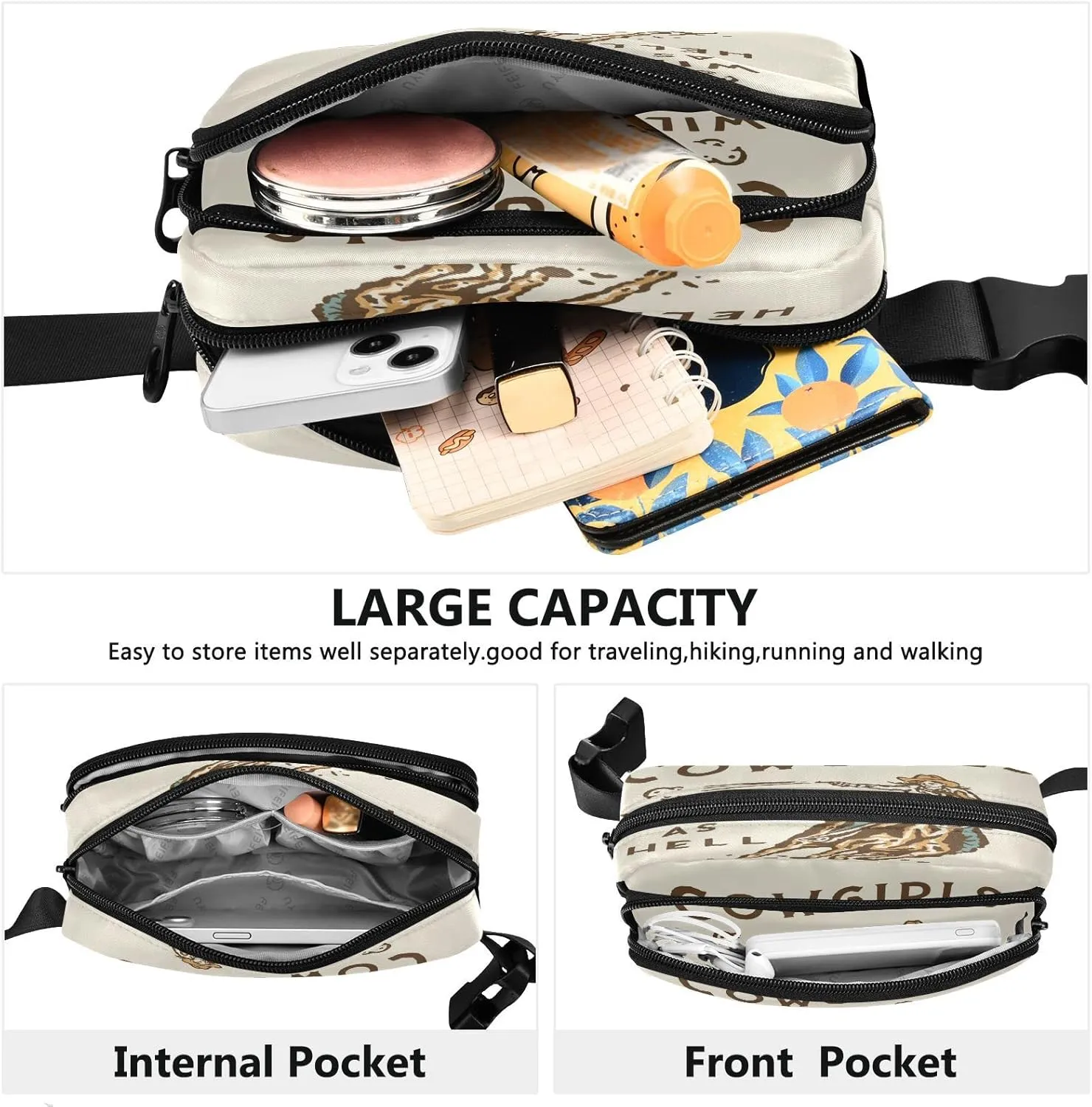 Wild West Rodeo Cowgirl Belt Bag for Women Men Fanny Pack Small Waist Pouch Crossbody Bags for Outdoor Hiking Running Travel