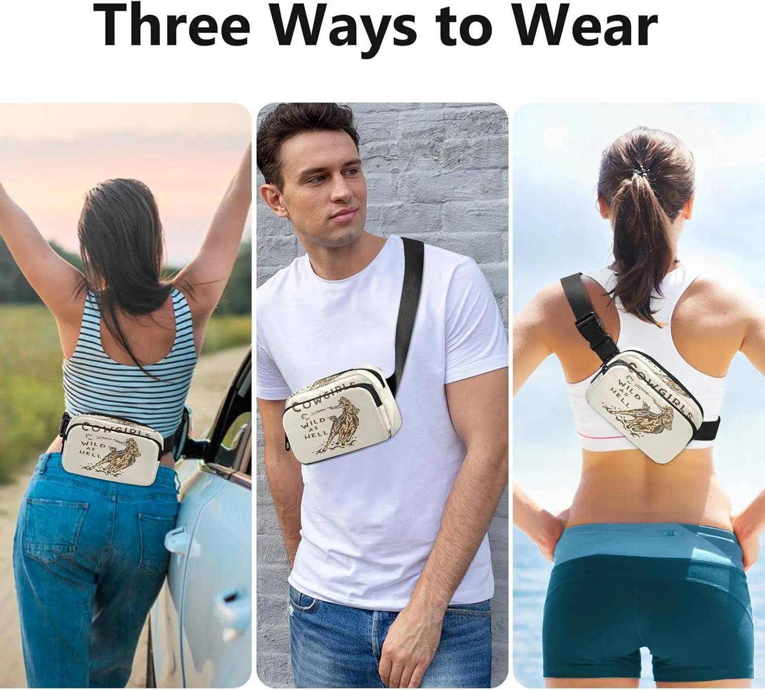 Wild West Rodeo Cowgirl Belt Bag for Women Men Fanny Pack Small Waist Pouch Crossbody Bags for Outdoor Hiking Running Travel