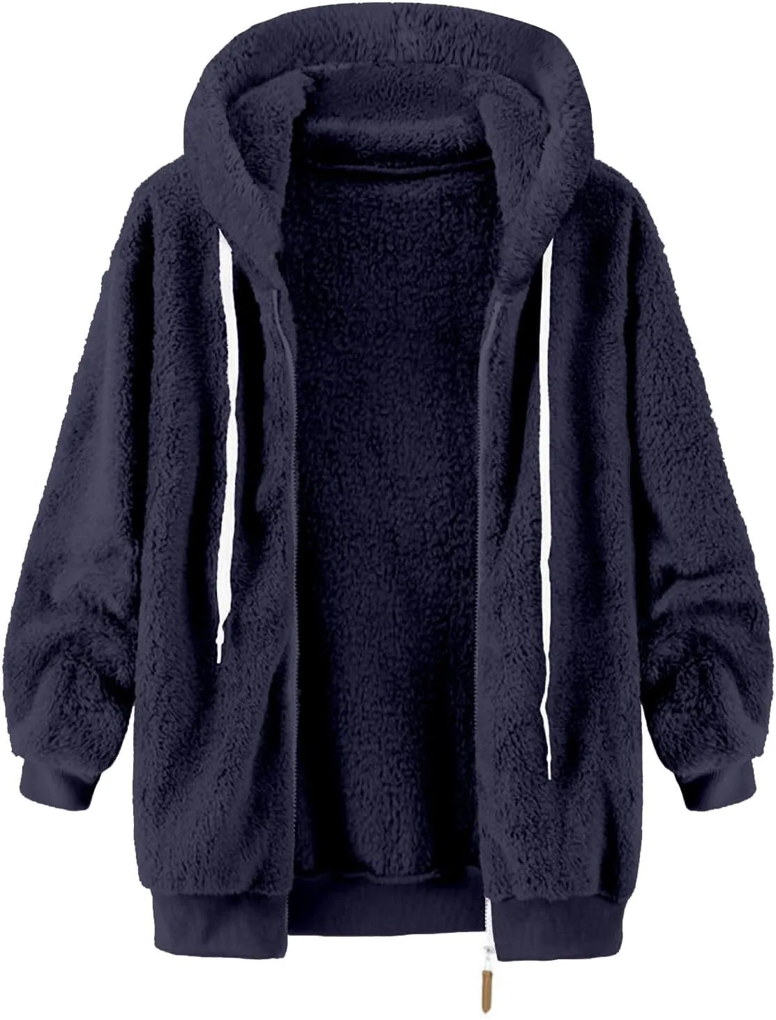 Winter Coats for Women Fuzzy Fleece Jacket Zipper Hooded Color Block Patchwork Cardigan Sherpa Outerwear with Pocket