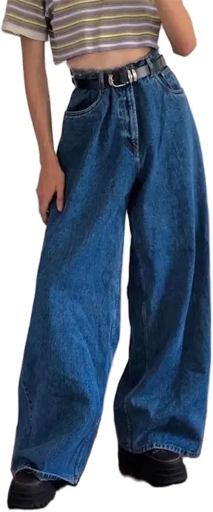 Women Baggy Y2K Jeans Vintage Low Waisted Straight Leg Denim Pants E-Girl Streetwear Clubwear