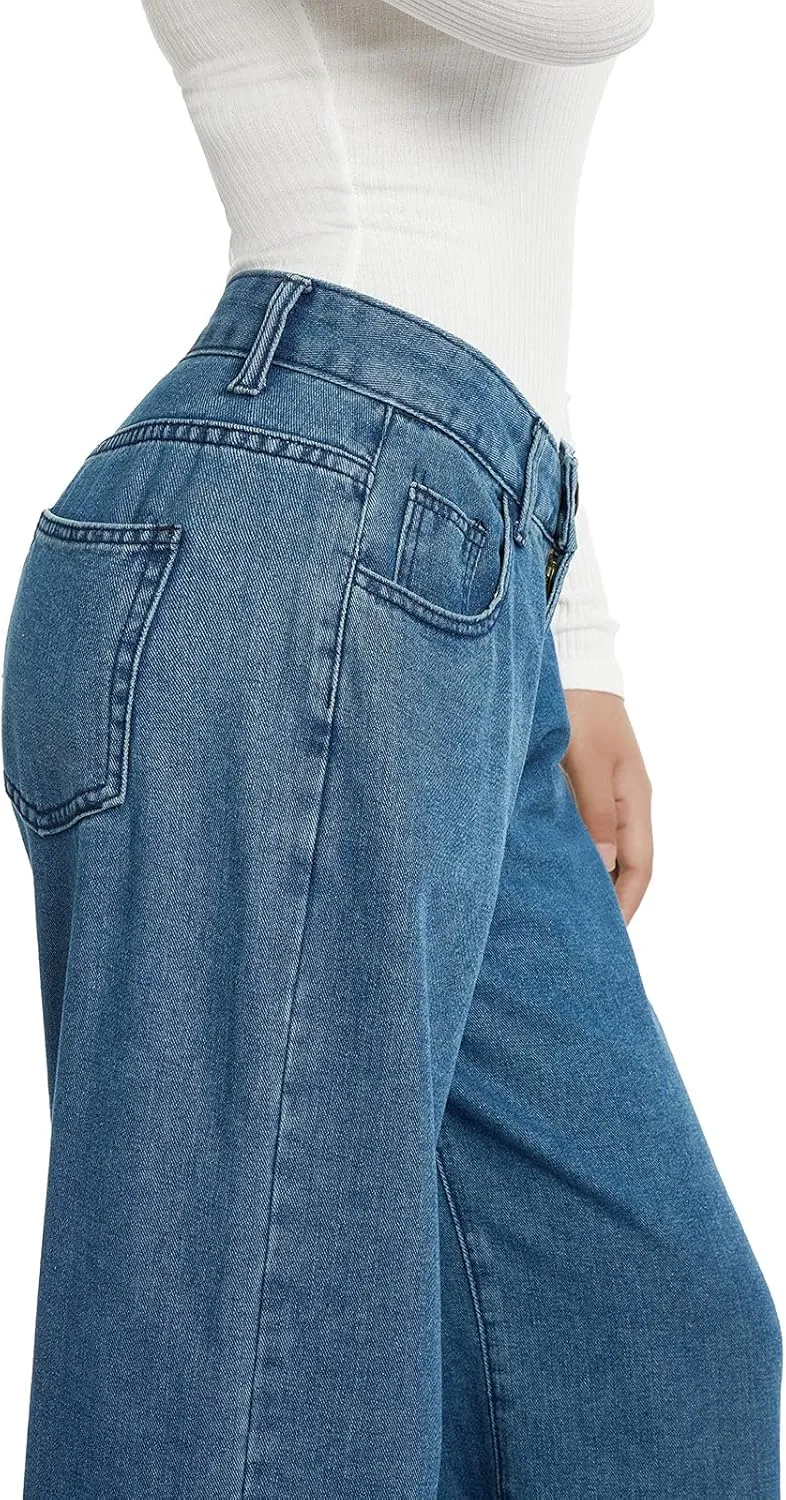 Women Baggy Y2K Jeans Vintage Low Waisted Straight Leg Denim Pants E-Girl Streetwear Clubwear