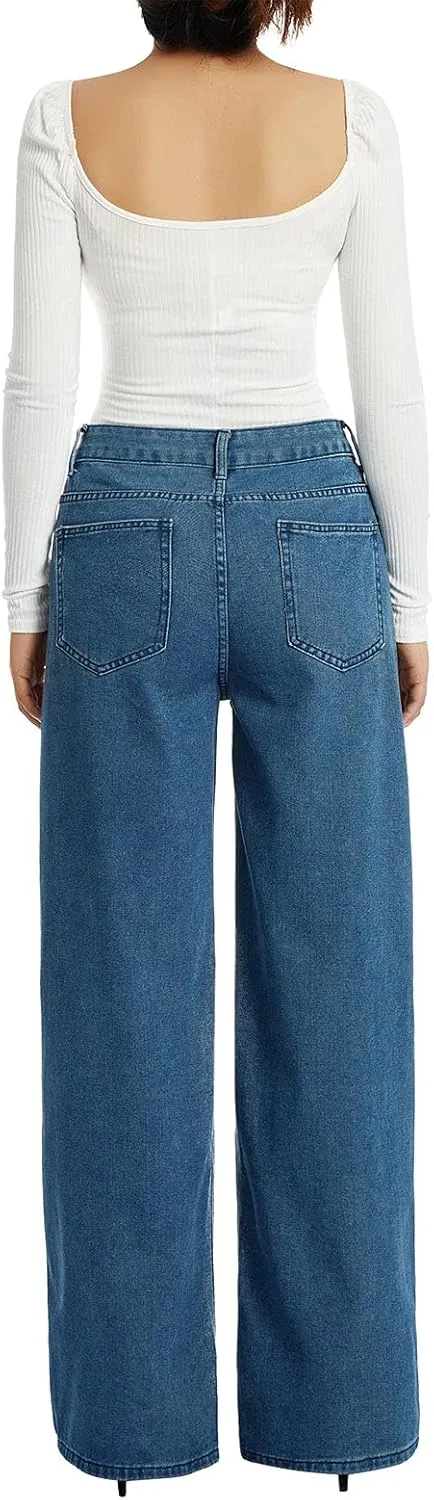 Women Baggy Y2K Jeans Vintage Low Waisted Straight Leg Denim Pants E-Girl Streetwear Clubwear