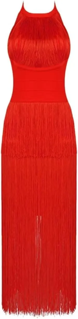 Women Bodycon Long Dress Tassel Slim Party Club Celebrity Evening Dresses