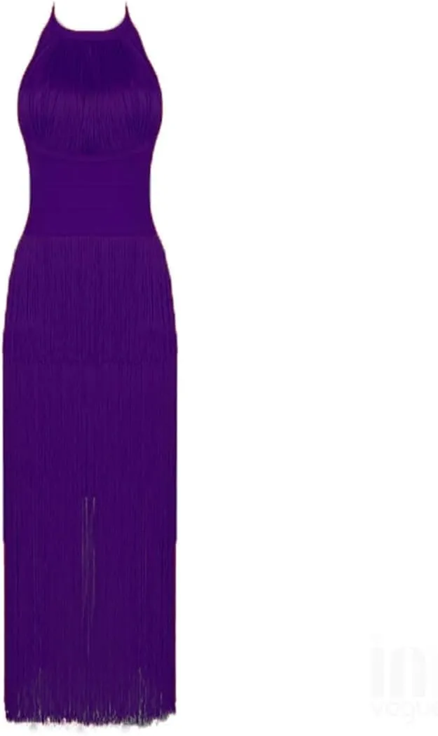 Women Bodycon Long Dress Tassel Slim Party Club Celebrity Evening Dresses