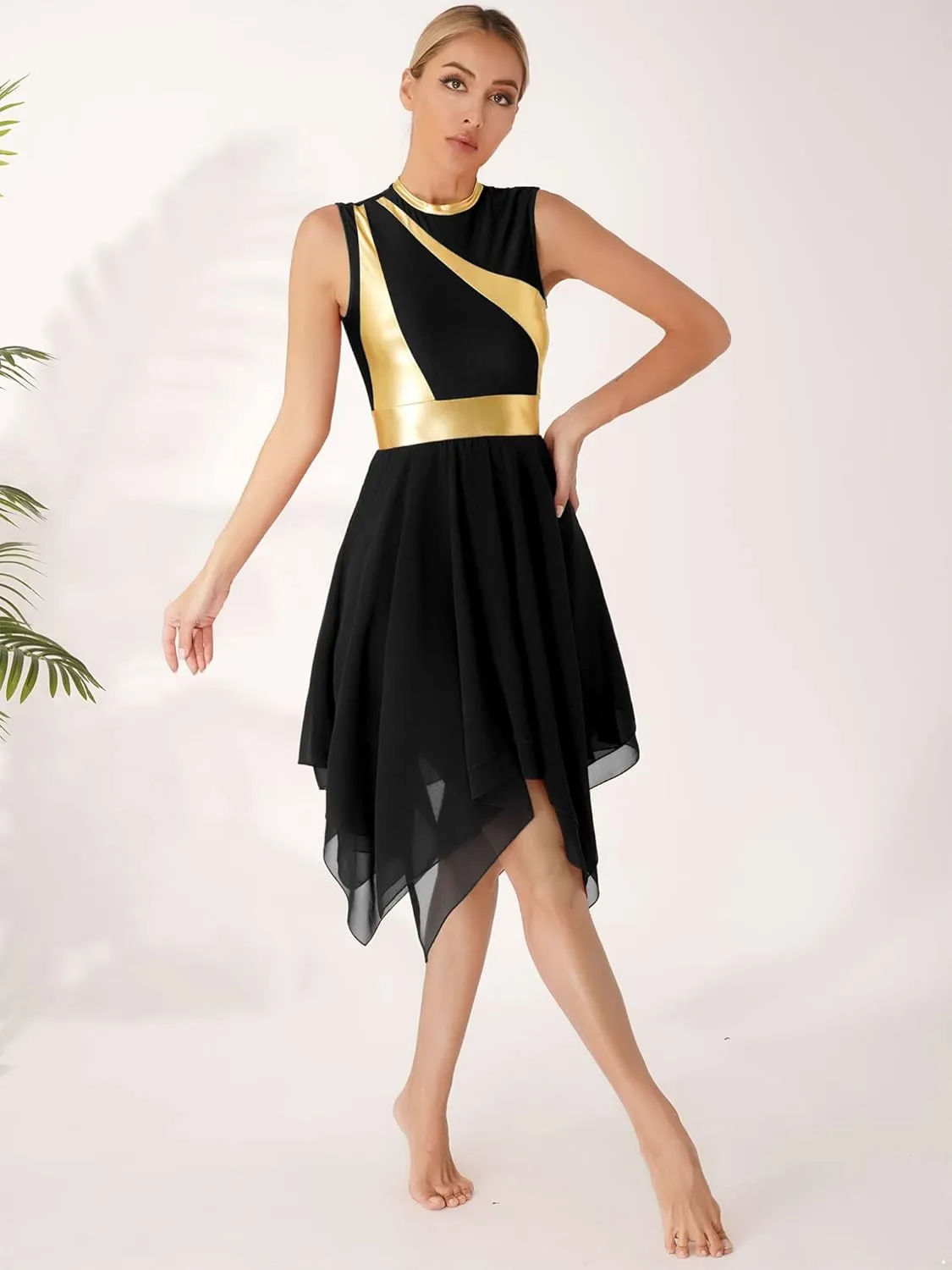 Women Color Block Praise Dance Tunic Sleeveless Irregular Liturgical Lyrical Worship Dance Dress