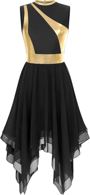 Women Color Block Praise Dance Tunic Sleeveless Irregular Liturgical Lyrical Worship Dance Dress