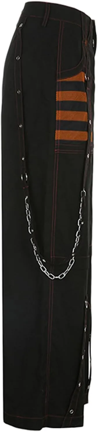 Women Emo Goth Baggy Pants Hip Hop Jeans Y2K Punk Scene High Waisted Wide Leg Denim Pants Streetwear