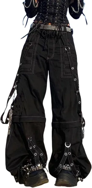 Women Emo Goth Baggy Pants Hip Hop Jeans Y2K Punk Scene High Waisted Wide Leg Denim Pants Streetwear