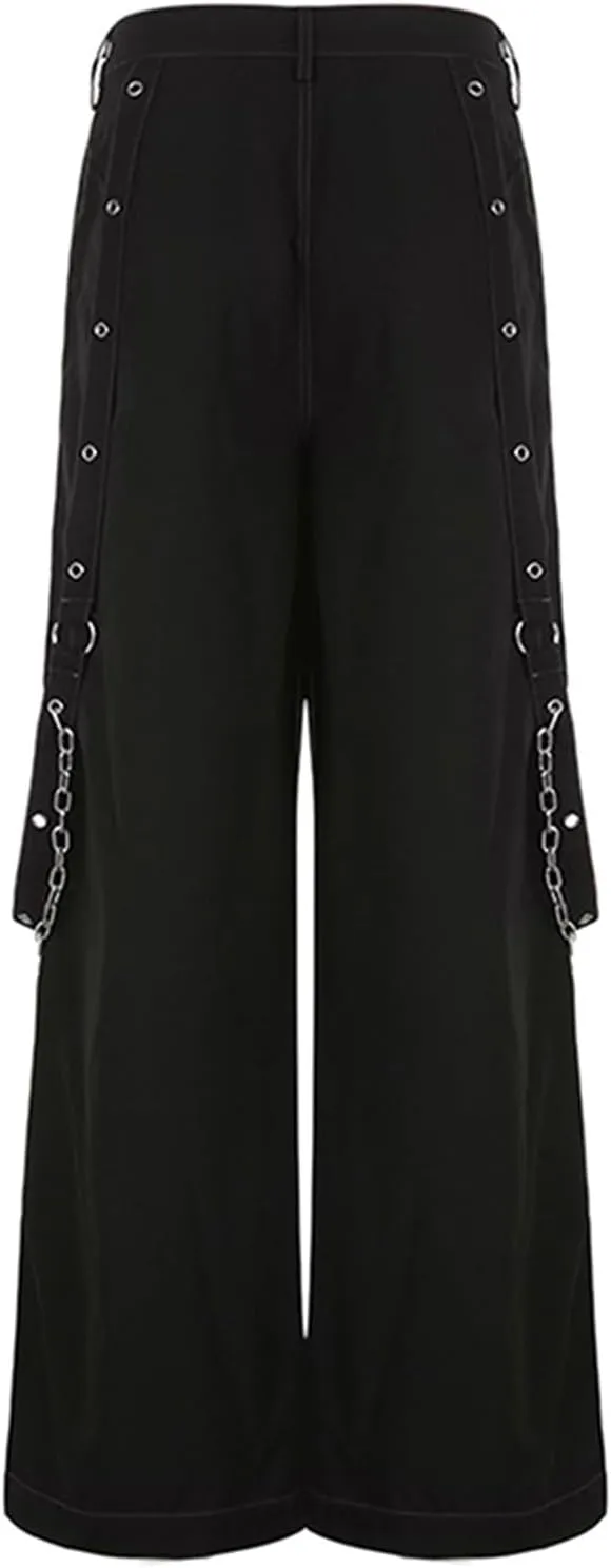 Women Emo Goth Baggy Pants Hip Hop Jeans Y2K Punk Scene High Waisted Wide Leg Denim Pants Streetwear