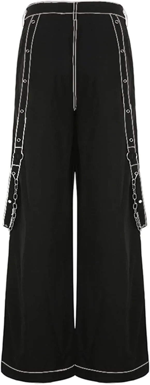 Women Emo Goth Baggy Pants Hip Hop Jeans Y2K Punk Scene High Waisted Wide Leg Denim Pants Streetwear