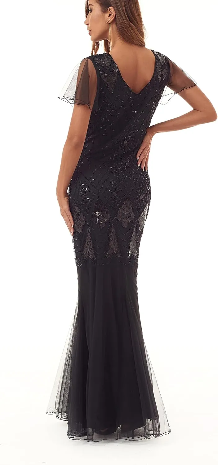 Women Evening Dress 1920s Flapper Cocktail Mermaid Plus Size Formal Gown with Long Gloves