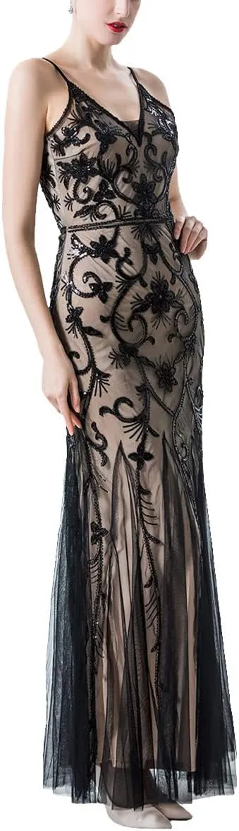 Women Evening Dress 1920s Flapper Cocktail Mermaid Plus Size Formal Gown with Long Gloves