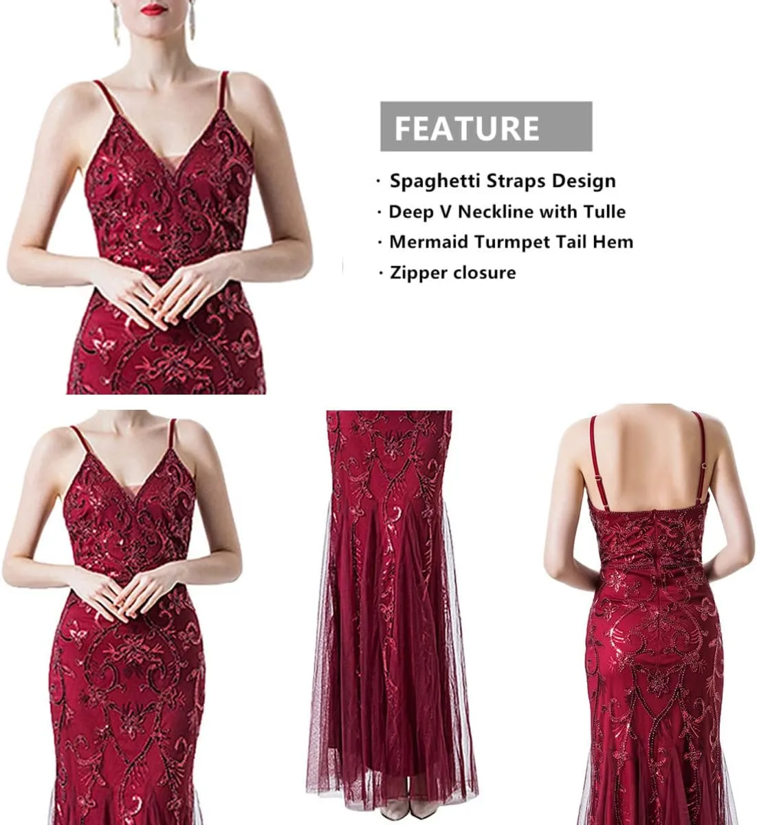 Women Evening Dress 1920s Flapper Cocktail Mermaid Plus Size Formal Gown with Long Gloves