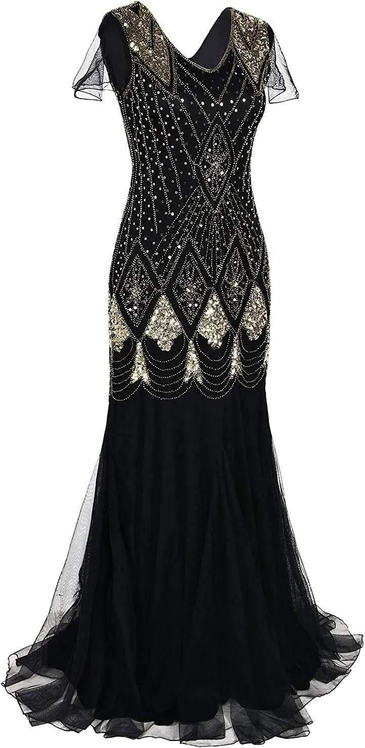 Women Evening Dress 1920s Flapper Cocktail Mermaid Plus Size Formal Gown with Long Gloves