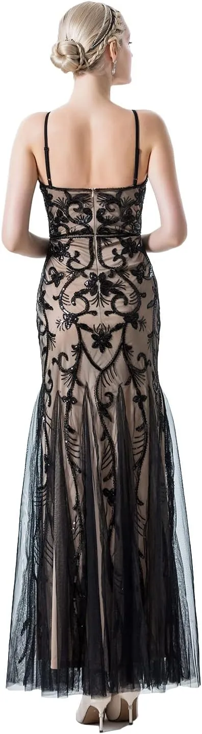 Women Evening Dress 1920s Flapper Cocktail Mermaid Plus Size Formal Gown with Long Gloves