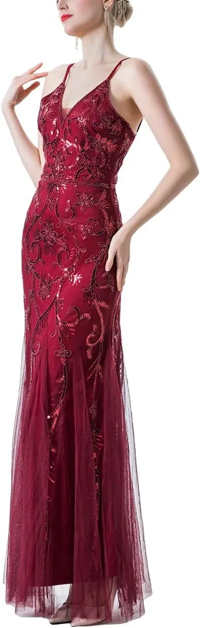 Women Evening Dress 1920s Flapper Cocktail Mermaid Plus Size Formal Gown with Long Gloves