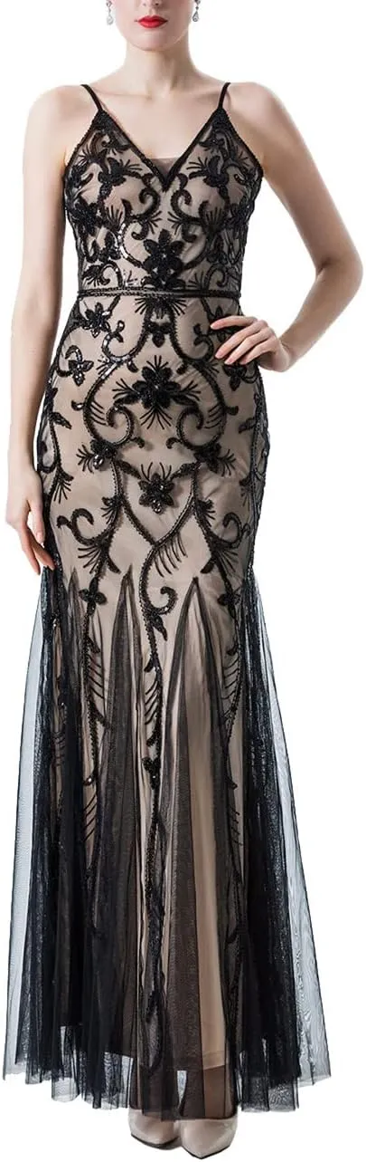 Women Evening Dress 1920s Flapper Cocktail Mermaid Plus Size Formal Gown with Long Gloves