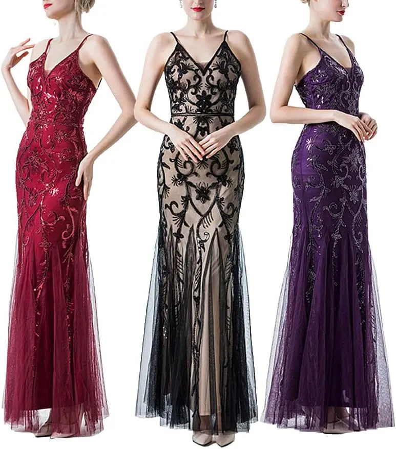 Women Evening Dress 1920s Flapper Cocktail Mermaid Plus Size Formal Gown with Long Gloves